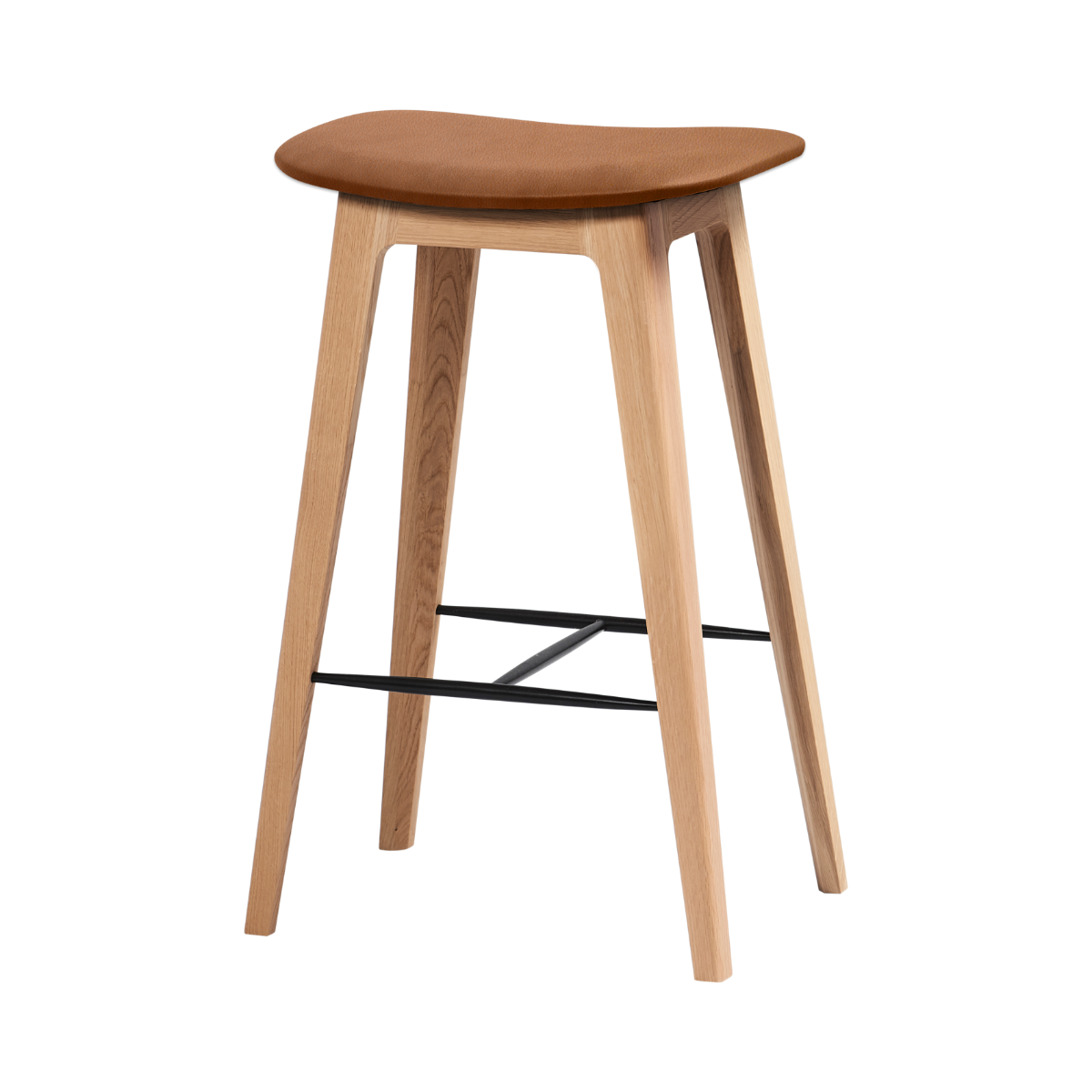 Nordic Bar Stool aus massiver Eiche mit Terra Safari Leder und schwarzer Fußstütze, 73 cm hoch | Nordic Bar Stool - Oak - 73 cm Terra Safari | SACKit