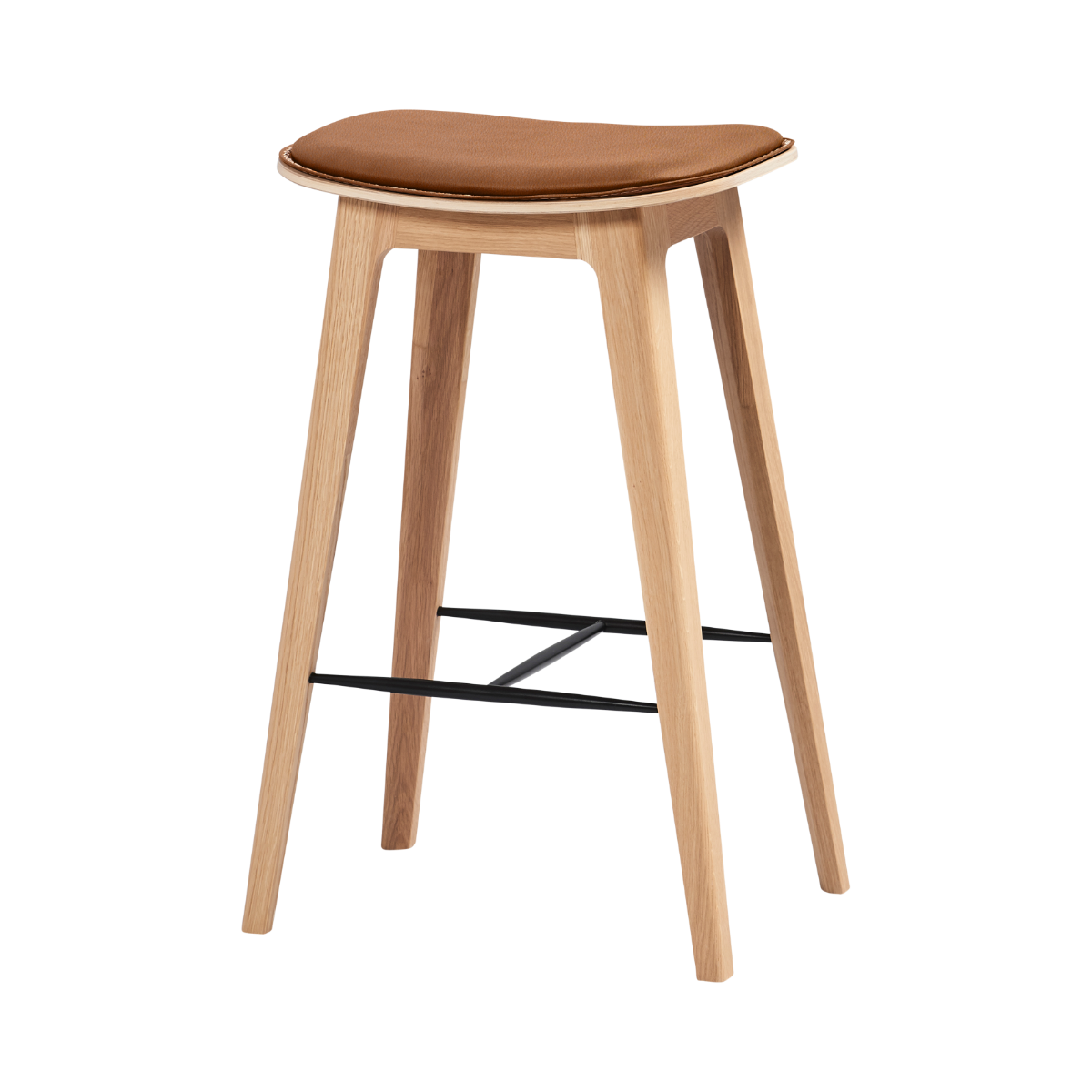 Nordic Barhocker aus massiver Eiche mit Terra Safari Leder und Steppnähten, 73 cm hoch | Nordic Bar Stool - Oak with stitches - 73 cm Terra Safari | SACKit