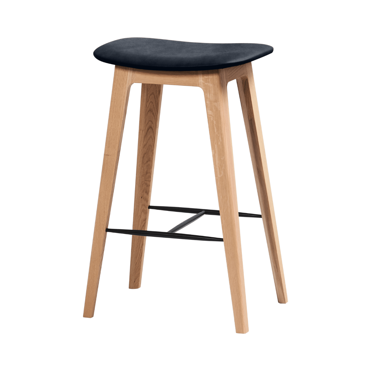 Nordic Bar Stool in 68 cm height with Luna Carbon leather and oak wood frame