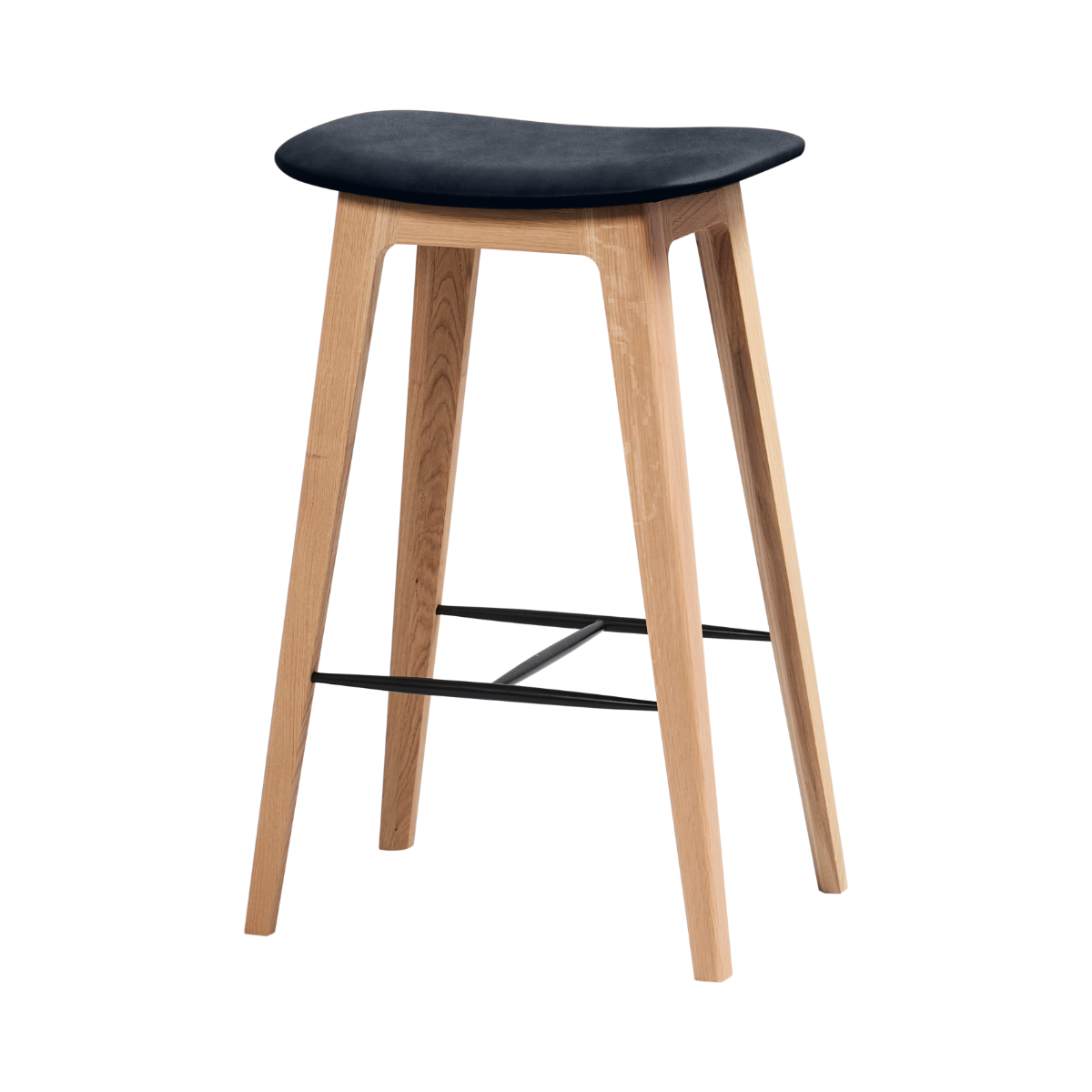 Nordic Bar Stool in 68 cm height with Luna Carbon leather seat and oak wood frame | Nordic Bar Stool - Oak - 68 cm Luna Carbon | SACKit