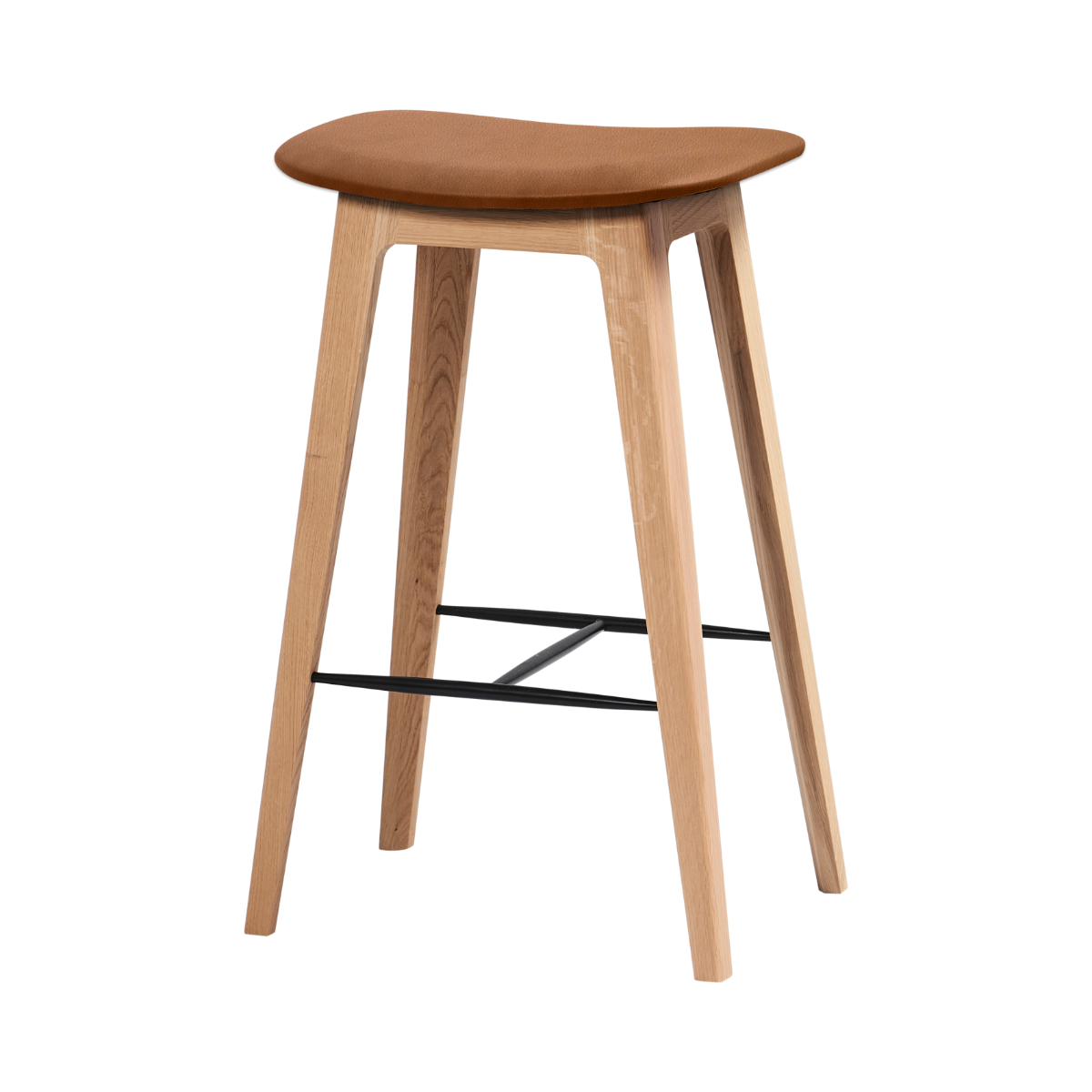 Nordic Bar Stool in Terra Safari Leder mit 68 cm Höhe und Eichenholzgestell, schwarze Fußstütze | Nordic Bar Stool - Oak - 68 cm Terra Safari | SACKit