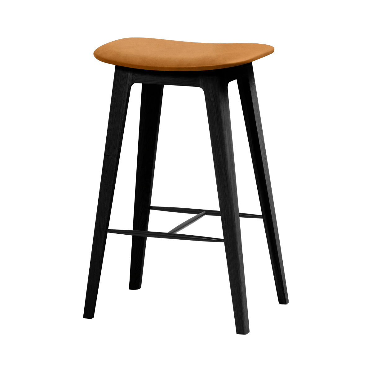 Nordic Bar Stool mit 68 cm Höhe, schwarzem Eichenholz und Luna Sandstone Lederpolsterung