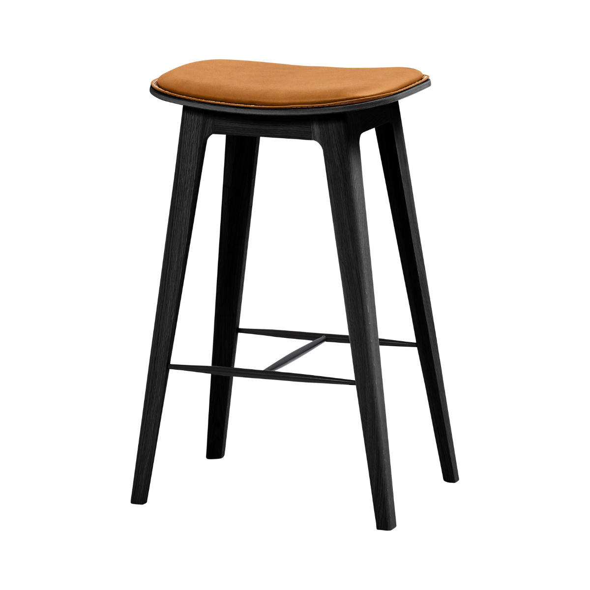 Nordic Barhocker aus schwarzer Eiche mit gestepptem Luna Sandstone Leder, 68 cm hoch. | Nordic Bar Stool - Black Stained Oak with stitches - 68 cm Luna Sandstone | SACKit