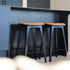 Nordic Barhocker aus schwarz gebeizter Eiche mit Terra Black Leder und Steppnähten, 68 cm hoch | Nordic Bar Stool - Black Stained Oak with stitches - 68 cm Luna Sandstone | SACKit
