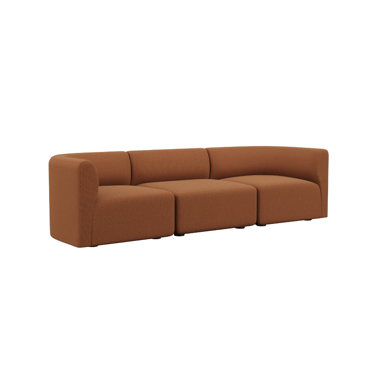 Fjord Sofa 3-Sitzer in Cosmo Terracotta ohne Hocker, skandinavisches Design, weiche organische Form.