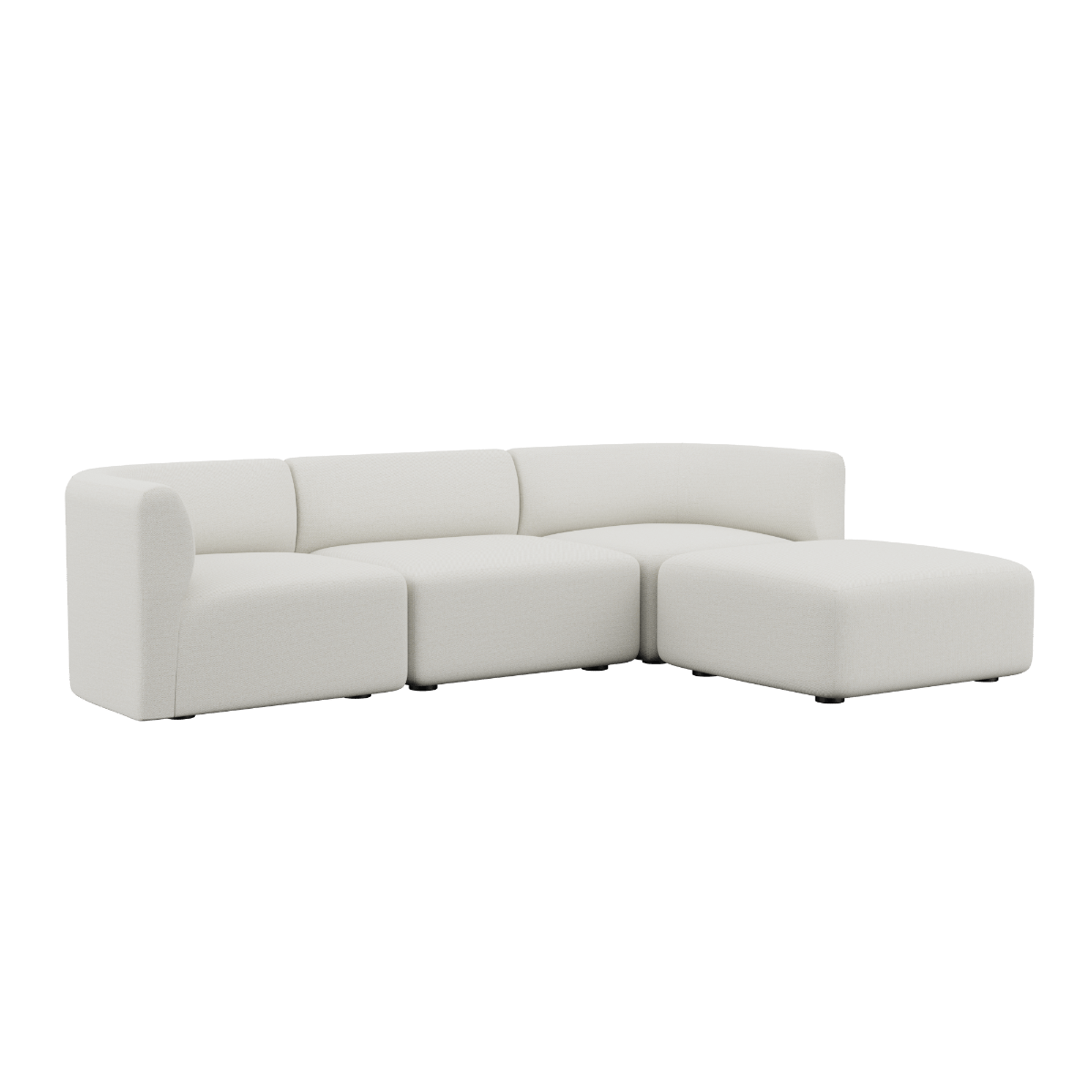 Fjord Sofa 3-Sitzer in Sealife Ivory mit Hocker, skandinavisches Design, weiche organische Form, Textilbezug