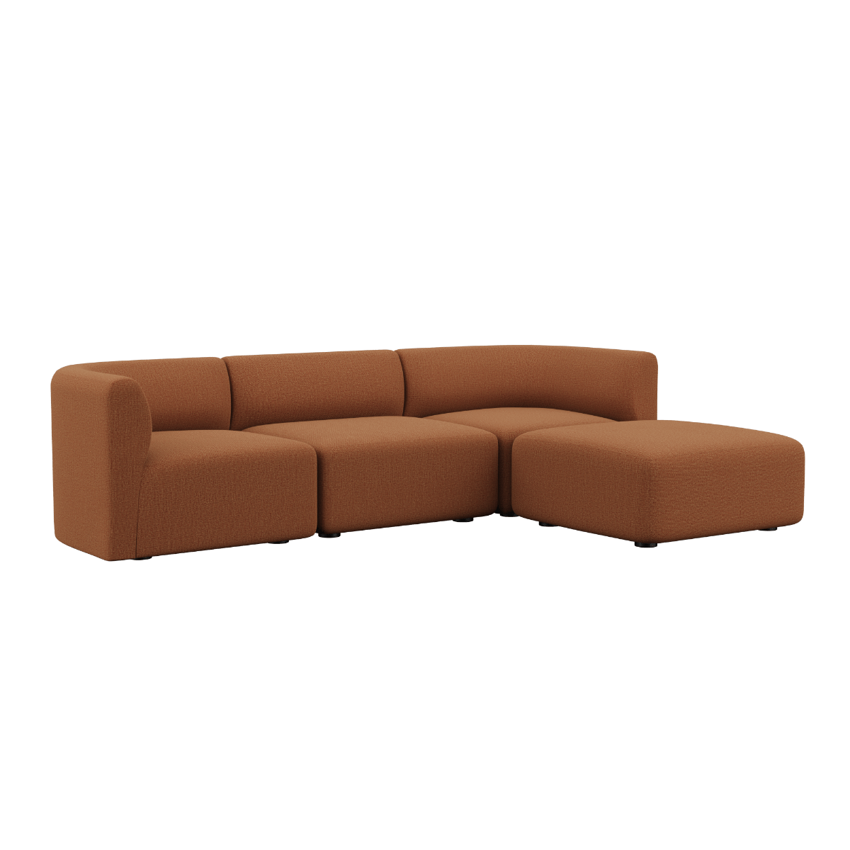 Fjord Sofa 3-Sitzer in Cosmo Terracotta mit passendem Hocker, weiche organische Form, skandinavisches Design