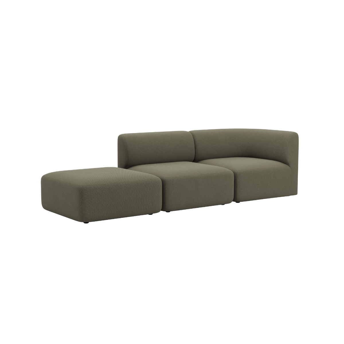Skandinavisches zweisitziges Sofa mit offenem Abschlusselement in olivgrauem Bezug von sackit | Fjord Sofa - 2 seater w/ open end - Cosmo Olive Links | SACKit