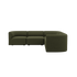 Ecksofa Fjord in Cosmo Olive mit weichen, abgerundeten Kanten und modularer Bauweise.