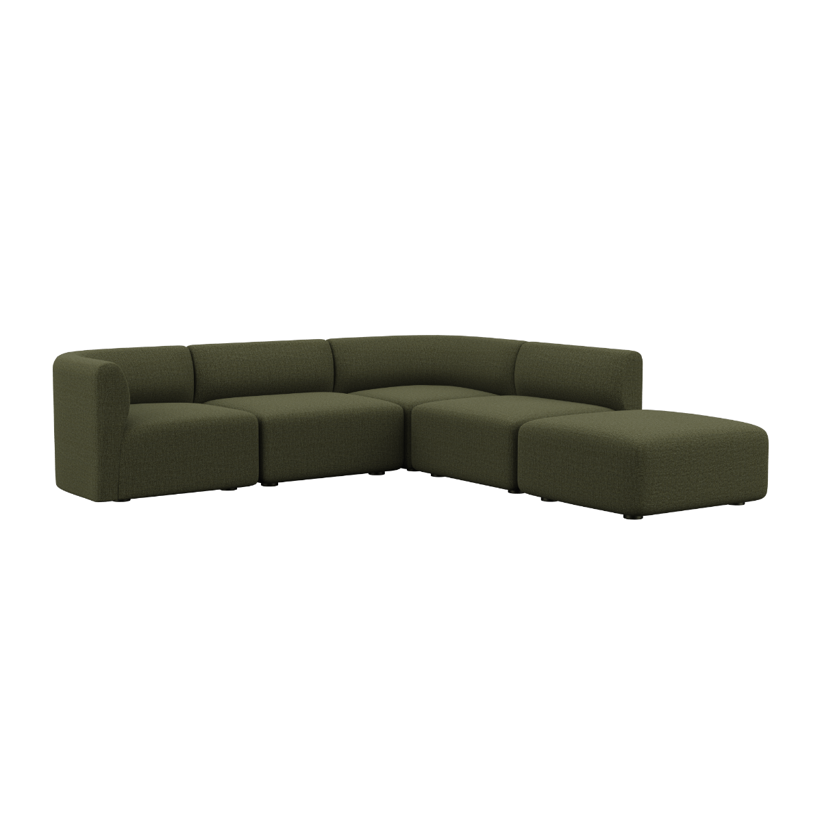 Fjord Sofa Ecksofa mit offenem Ende in Cosmo Olive, weiche organische Form, skandinavisches Design