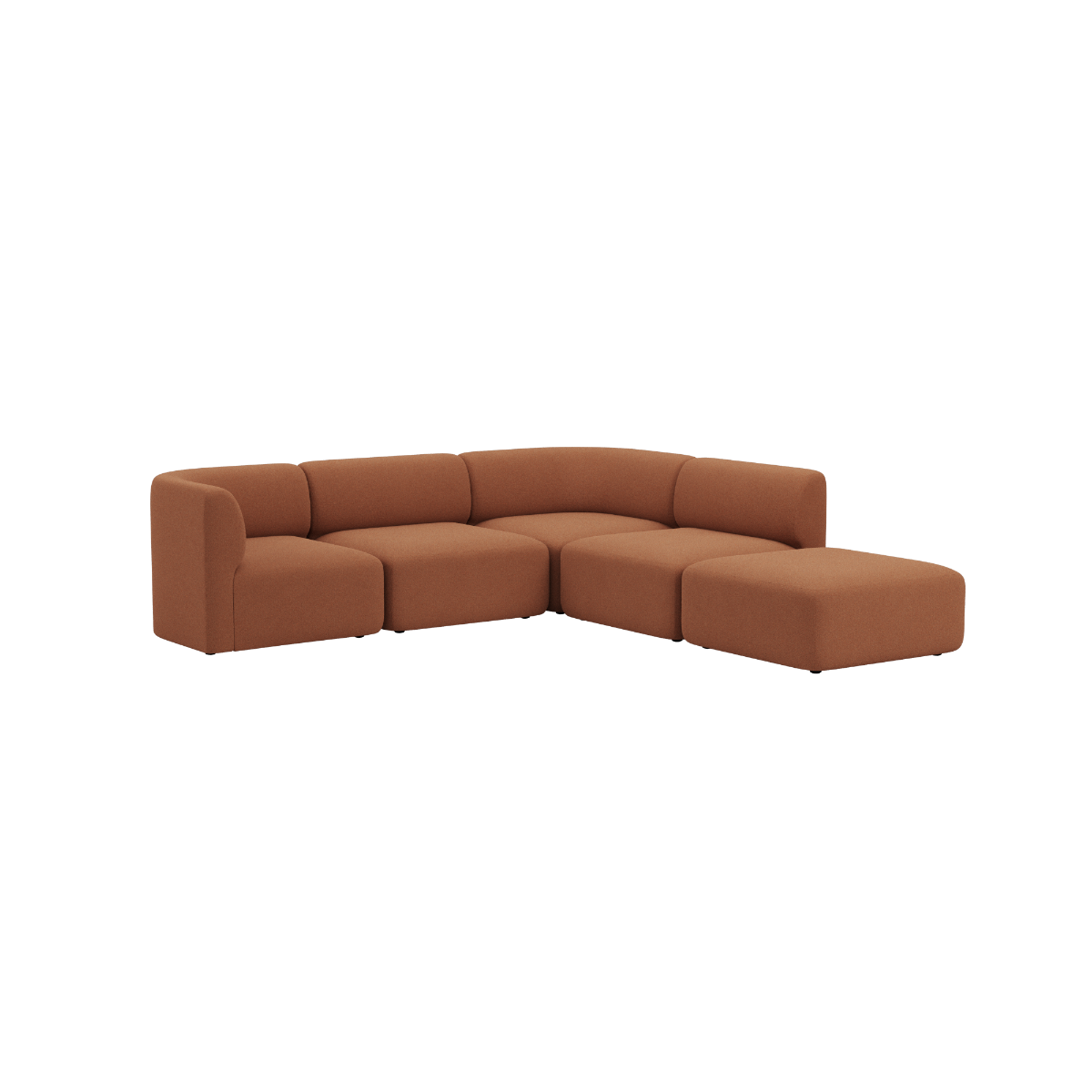 Braunes Fjord Ecksofa mit offenem Ende von sackit Germany auf schwarzem Hintergrund mit großzügiger Sitzfläche und weich abgerundeten Polstern | Fjord Sofa - Corner Sofa w/ open end - Cosmo Terracotta | SACKit