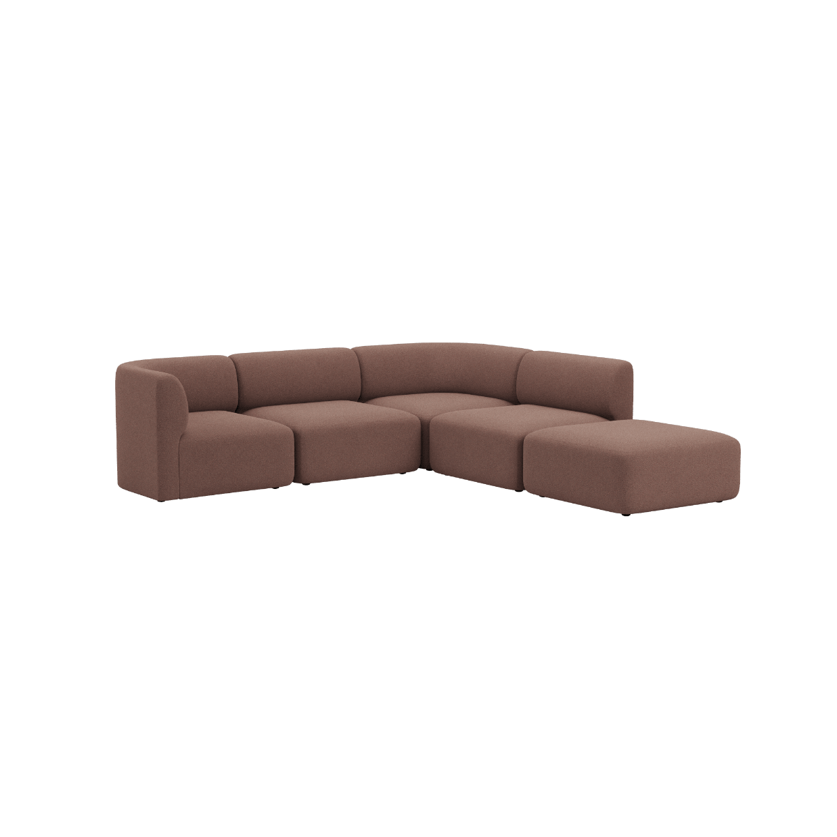Braunes Fjord Sofa von sackit als geräumiges Ecksofa mit offenem Ende und weichen abgerundeten Polstern auf schwarzem Hintergrund | Fjord Sofa - Corner Sofa w/ open end - Cosmo Clay | SACKit
