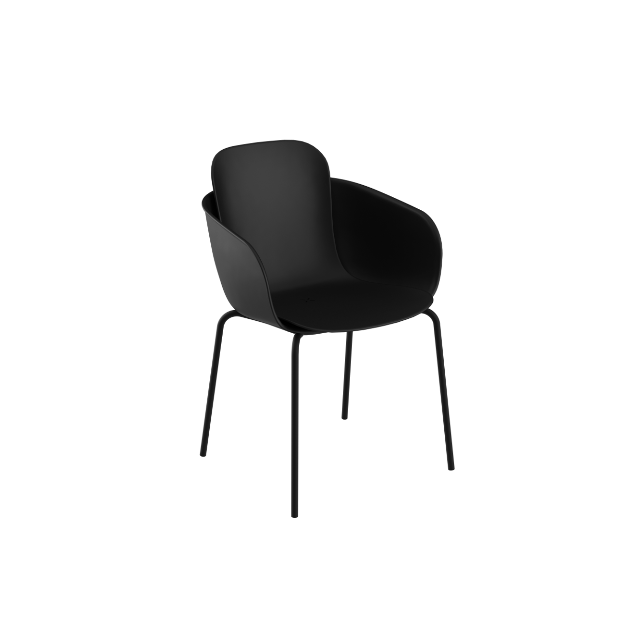 Schwarzer Patio Chair no. One S2 mit pulverbeschichtetem Stahlrahmen und Sitzschale aus recyceltem Kunststoff.