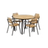 Kirra Dining Table Ø110 mit schwarzem Keramik - Tischplatte und 4 schwarzen Kirra Patio Stühlen aus Aluminium und Teakholz. | Kirra Dining Table Ø110 & 4 Kirra Patio Chair - Noir | SACKit