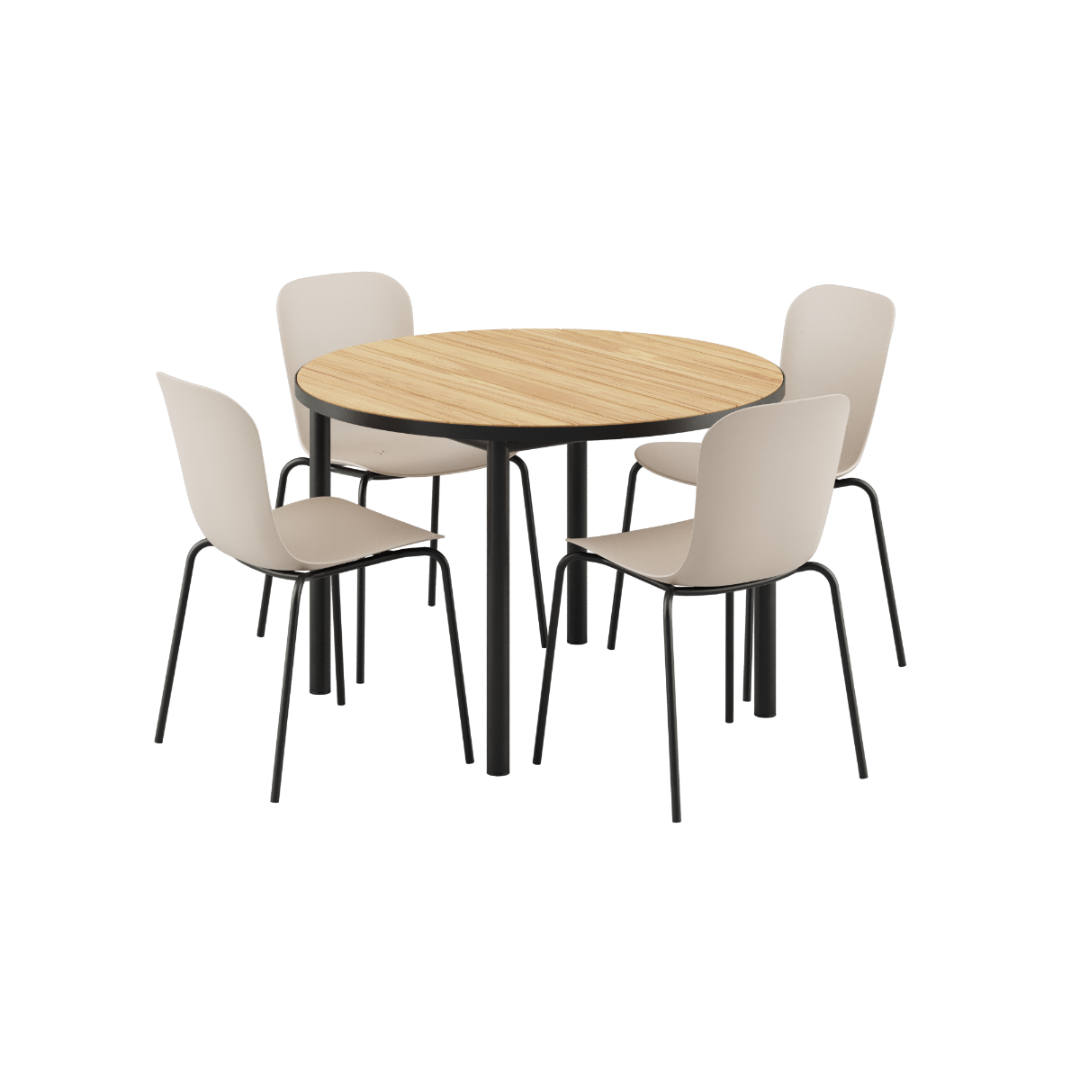 Runder Kirra Dining Table Noir mit vier Patio Chair No. One S1 Stühlen in Taupe und Noir. | Kirra Dining Table Ø110 Noir & 4 Patio Chair No. One - Patio Chair no. One S1 Taupe/ Noir | SACKit