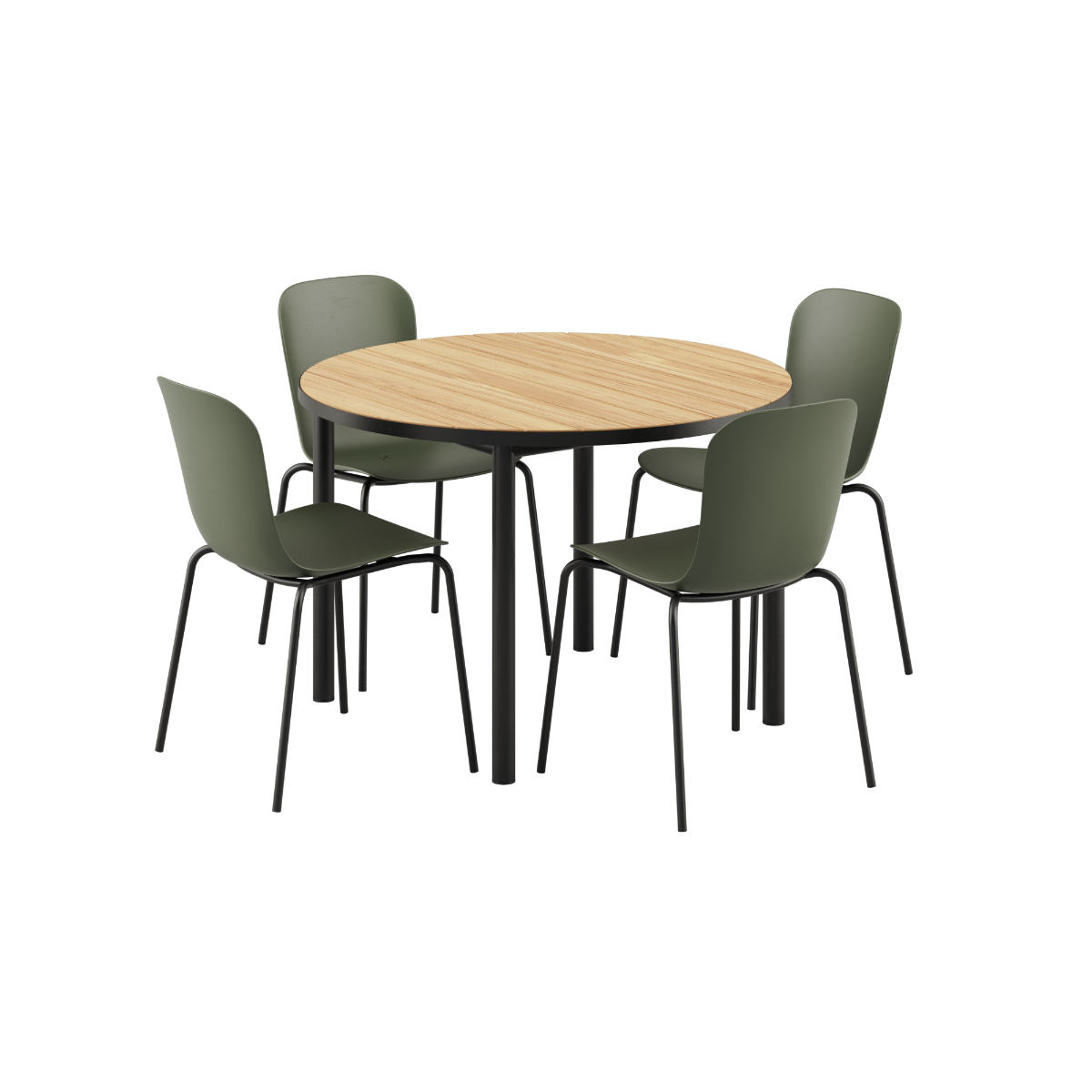 Runder Kirra Dining Table Noir mit 4 Patio Chair no. One S1 in Olive und Noir im Outdoor - Set | Kirra Dining Table Ø110 Noir & 4 Patio Chair No. One - Patio Chair no. One S1 Olive/ Noir | SACKit