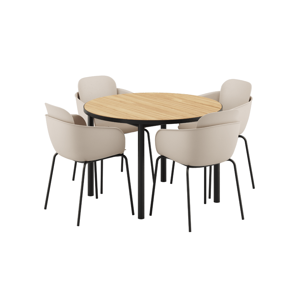 Runder Kirra Dining Table Noir mit 4 Patio Chair no. One S2 Stühlen in Taupe und Noir. | Kirra Dining Table Ø110 Noir & 4 Patio Chair No. One - Patio Chair no. One S2 Taupe/ Noir | SACKit