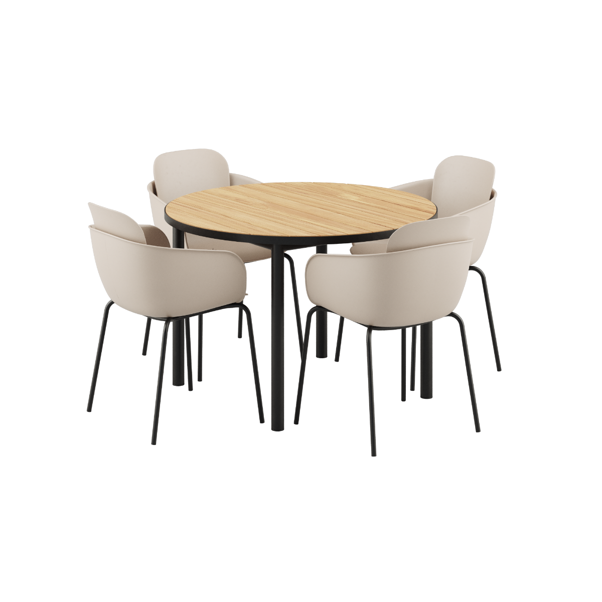 Runder Kirra Dining Table Noir mit 4 Patio Chair no. One S2 Stühlen in Taupe und Noir. | Kirra Dining Table Ø110 Noir & 4 Patio Chair No. One - Patio Chair no. One S2 Taupe/ Noir | SACKit