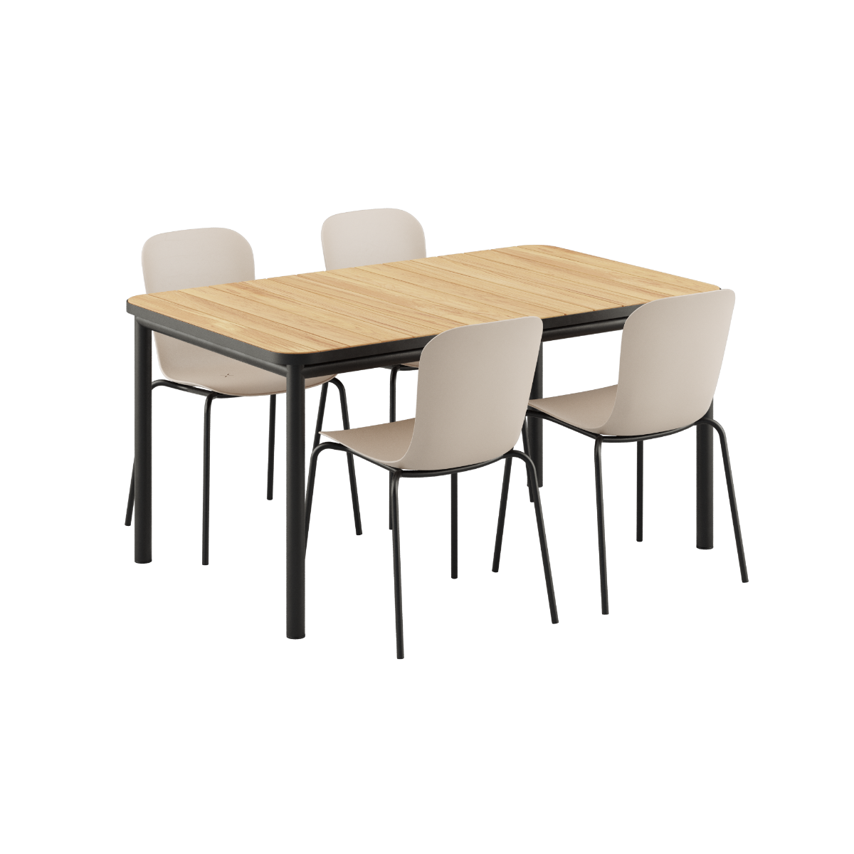 Kirra Dining Table 150x90 Noir mit 4 Patio Chair no. One S1 Stühlen in Taupe aus Aluminium und Teakholz | Kirra Dining Table Noir & 4 Patio Chair no. One - Patio Chair no. One S2 Olive/ Noir | SACKit