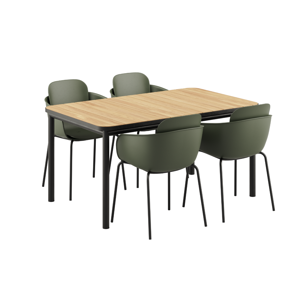 Noir Kirra Dining Table 150x90 mit vier Noir/Noir Patio Chair no. One S1 Stühlen aus Aluminium und Teakholz. | Kirra Dining Table Noir & 4 Patio Chair no. One - Patio Chair no. One S2 Olive/ Noir | SACKit