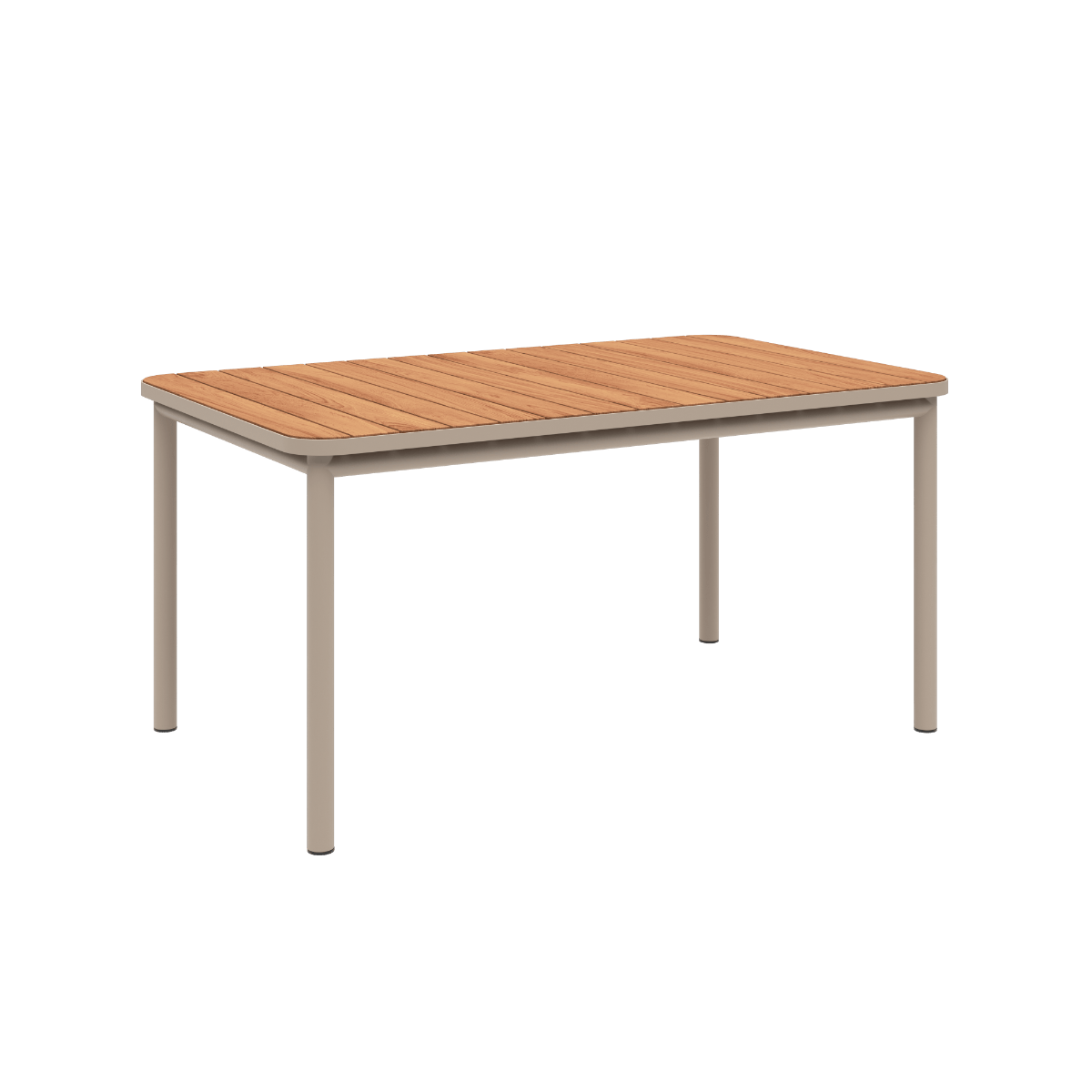 Kirra Dining Table 150x90 aus pulverbeschichtetem Aluminium und unbehandeltem Teakholz in Taupe, rechteckig