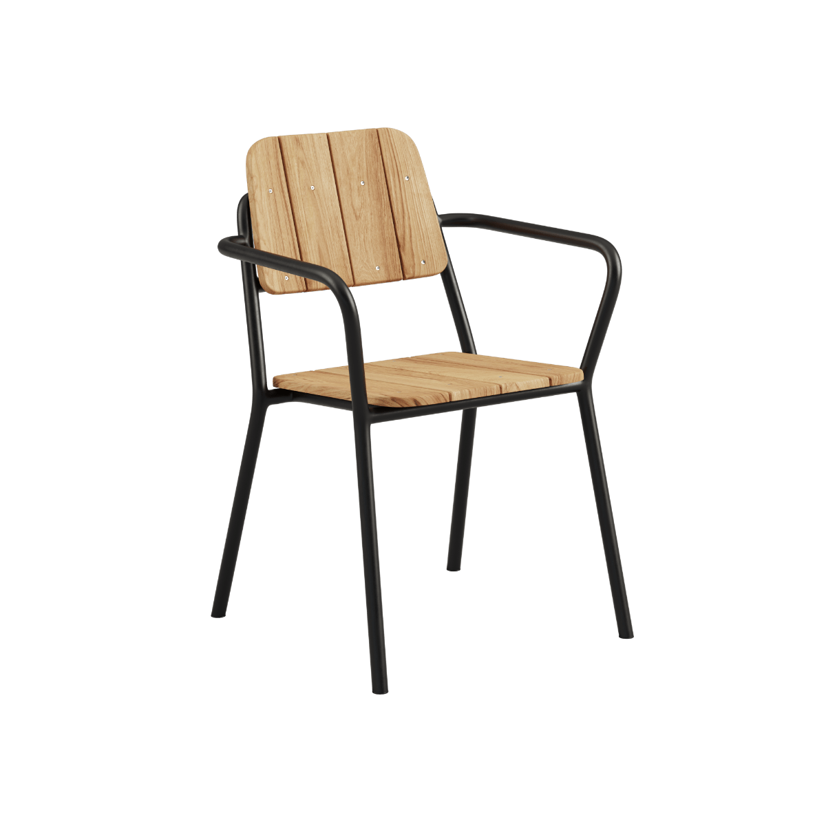 Schwarzer Kirra Patio Chair aus pulverbeschichtetem Aluminium und Teakholz mit Armlehnen. | Kirra Patio Chair - Black | SACKit