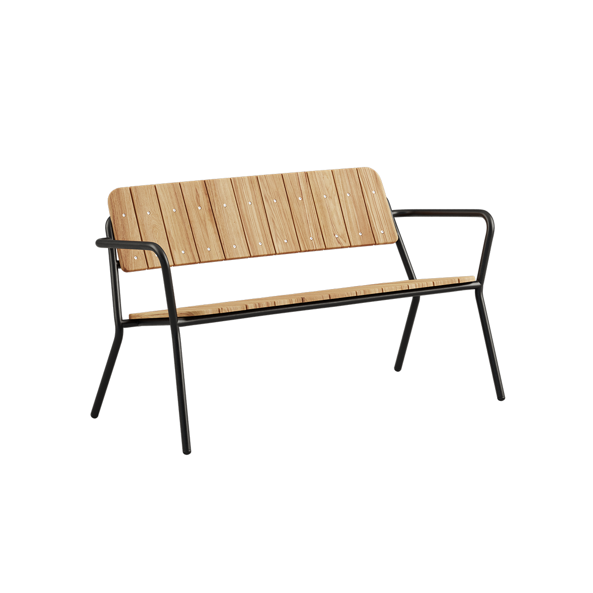 Kirra Patio Bench aus pulverbeschichtetem Aluminium und unbehandeltem Teakholz in natürlicher Farbe. | Kirra Patio Bench - Noir | SACKit
