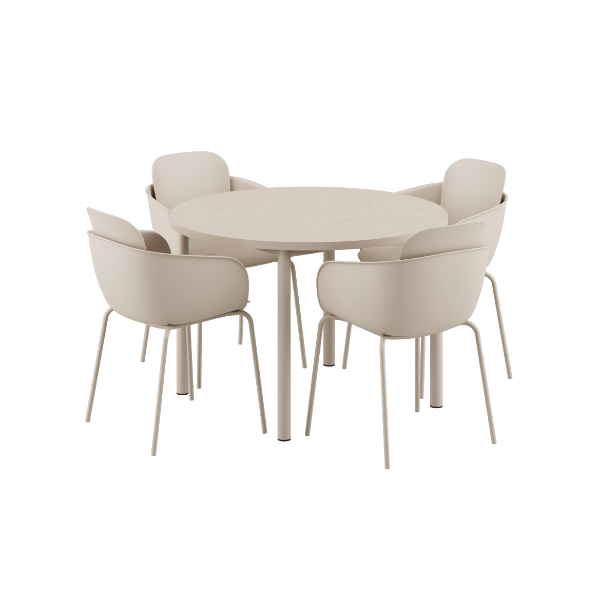 Runder Kirra Dining Table mit Keramikplatte und vier taupefarbenen Patio Chair No. One Stühlen im Set | Kirra Dining Table Ø110 Ceramic & 4 Patio Chair No. One - Patio Chair no. One S2 | SACKit