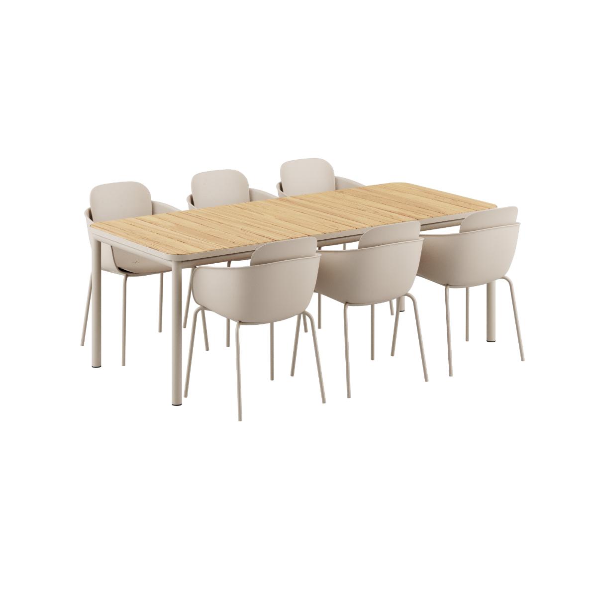 Kirra Dining Table 210x90 Taupe mit 6 Patio Chair no. One S2 Stühlen im Outdoor - Set | Kirra Dining Table Taupe & 6 Patio Chair no. One - Patio Chair no. One S2 | SACKit