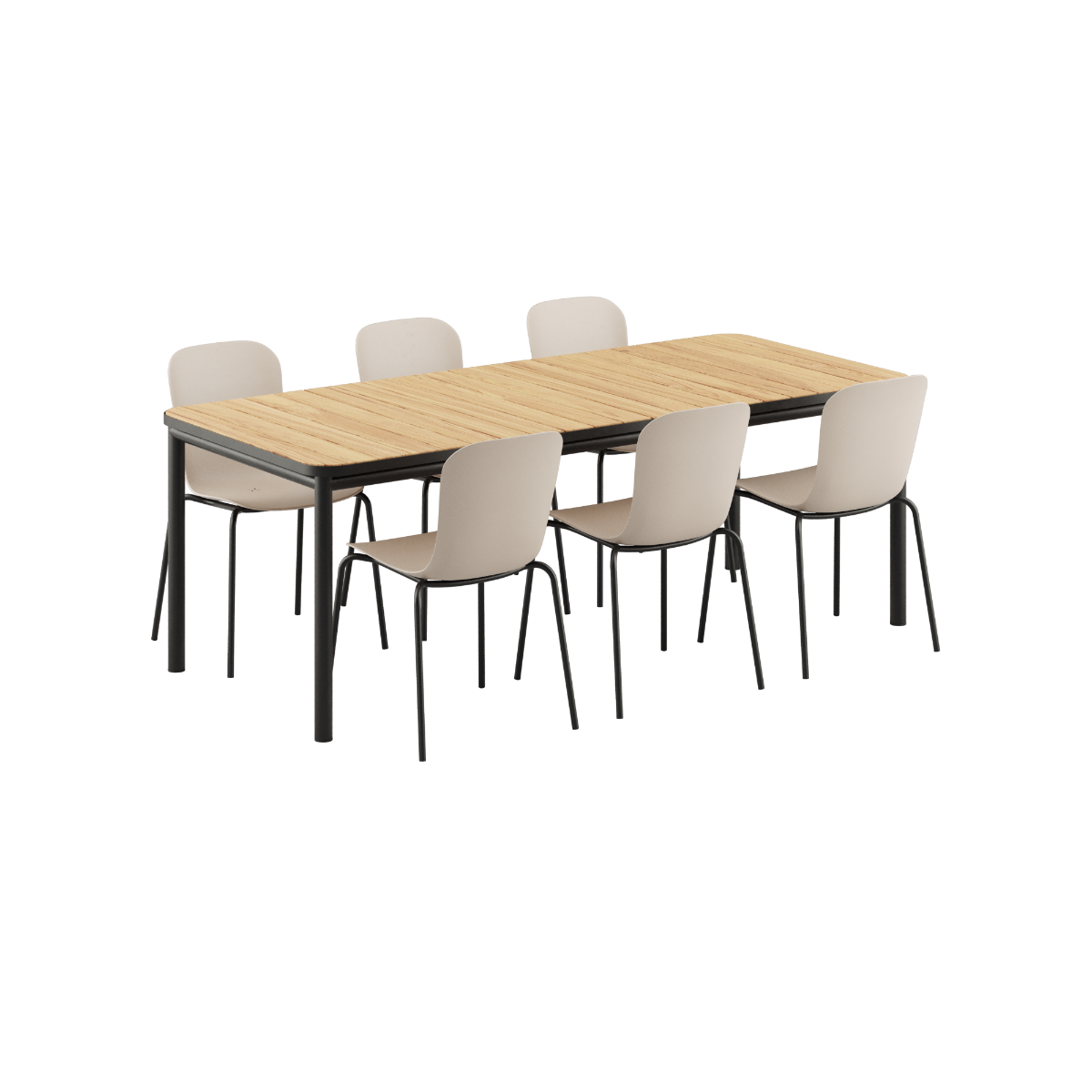 Kirra Dining Table 210x90 mit sechs Patio Chair no. One S1 Stühlen in Taupe und Noir, Outdoor - Set. | Kirra Dining Table Noir & 6 Patio Chair no. One - Patio Chair no. One S1 Taupe/ Noir | SACKit
