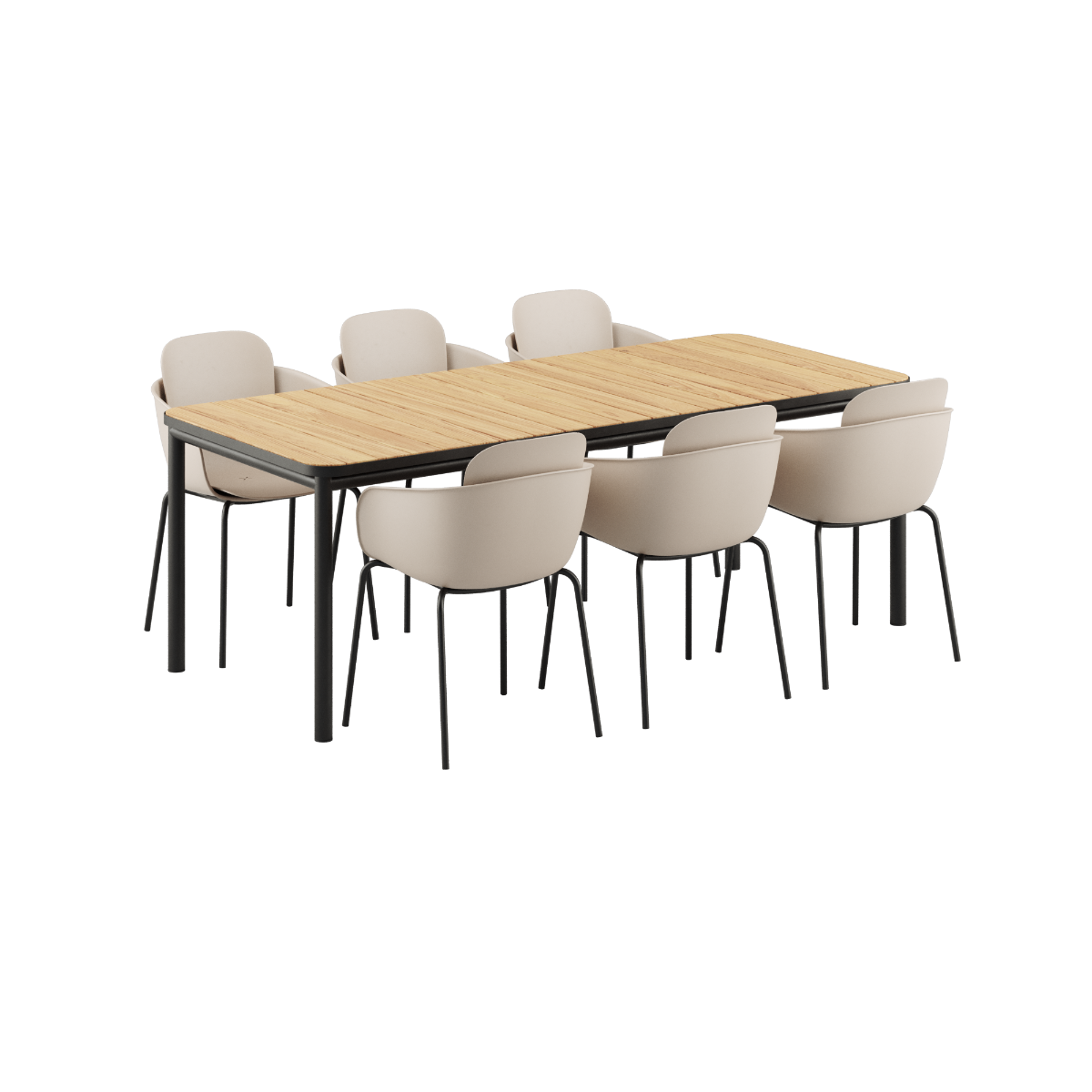Kirra Dining Table 210x90 Noir mit 6 Patio Chair no. One S2 in Taupe und Noir, Outdoor - Set | Kirra Dining Table Noir & 6 Patio Chair no. One - Patio Chair no. One S2 Taupe/ Noir | SACKit