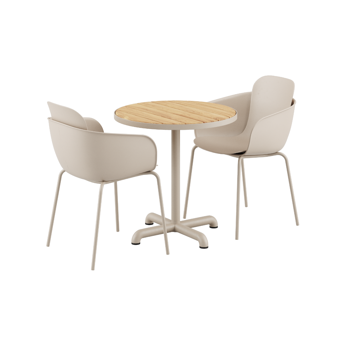 Kirra Café Set mit rundem Taupe Tisch und zwei Patio Chair no. One S2 Stühlen in Taupe | Kirra Cafe Table Taupe & 2 Patio Chair No. One - Patio Chair no. One S2 | SACKit