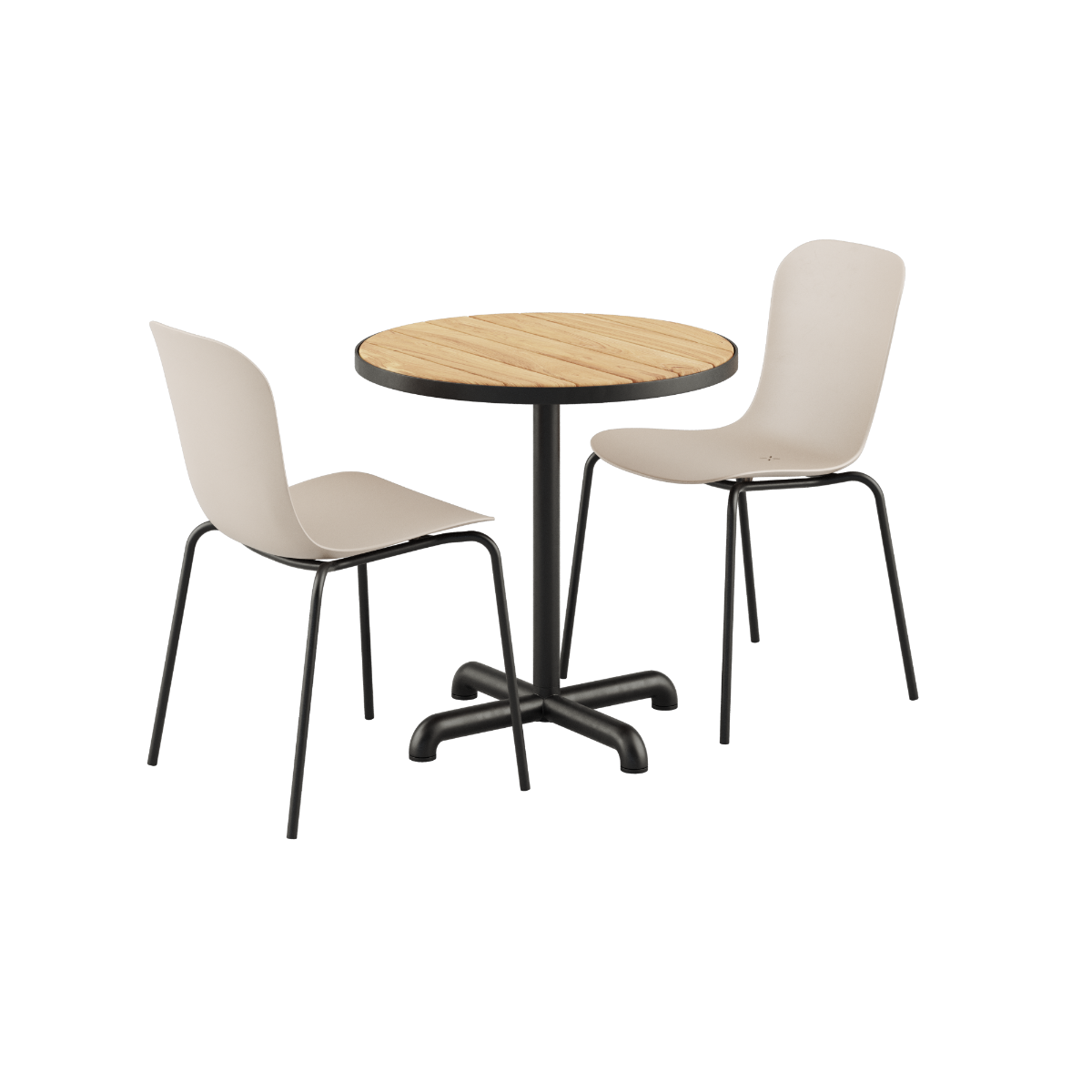 Kirra Café Table Noir mit zwei Patio Chair no. One S1 in Taupe und Noir, Outdoor - Set mit rundem Tisch und Stühlen | Kirra Cafe Table Noir & 2 Patio Chair No. One - Patio Chair no. One S1 Taupe/ Noir | SACKit