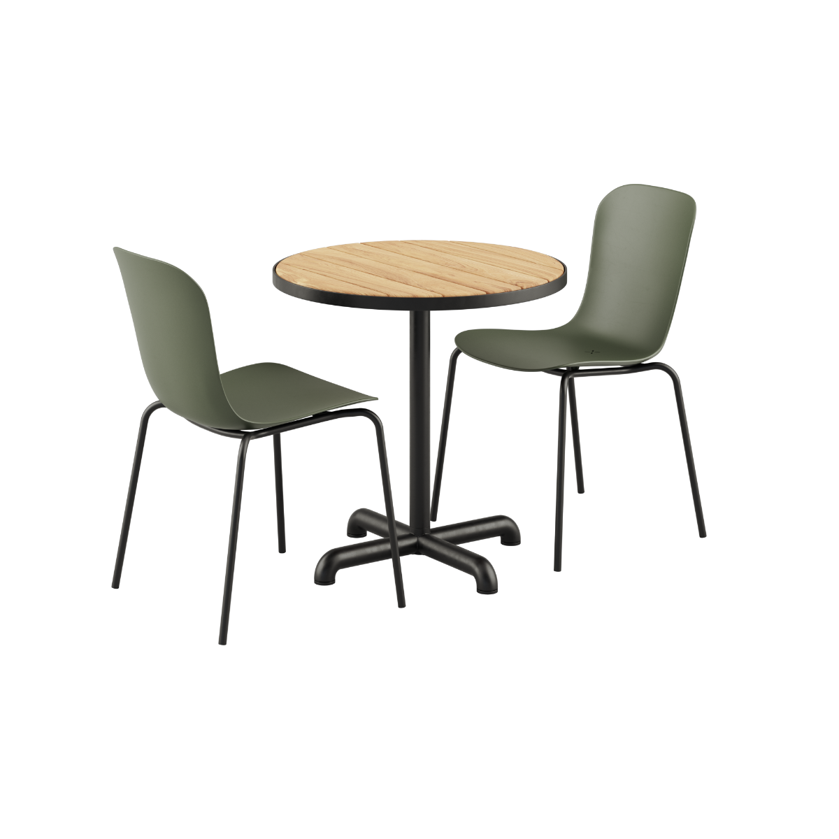 Kirra Café Table Noir mit 2 Patio Chair no. One S1 in Olive und Noir, Outdoor - Set aus Aluminium und Teakholz | Kirra Cafe Table Noir & 2 Patio Chair No. One - Patio Chair no. One S1 Olive/ Noir | SACKit