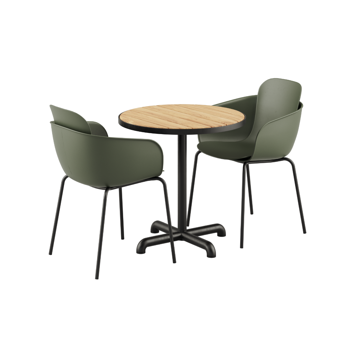 Runder Kirra Café Tisch Noir mit zwei Patio Chair no. One S2 Stühlen in Olive und Noir, Outdoor - Set | Kirra Cafe Table Noir & 2 Patio Chair No. One - Patio Chair no. One S2 Olive/ Noir | SACKit