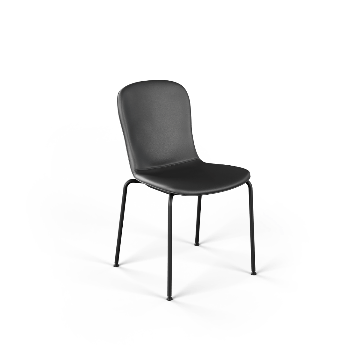 Esszimmerstuhl Chair no. One S1 in Terra Black mit pulverbeschichtetem Stahlrahmen und gepolsterter Sitzfläche aus Leder.