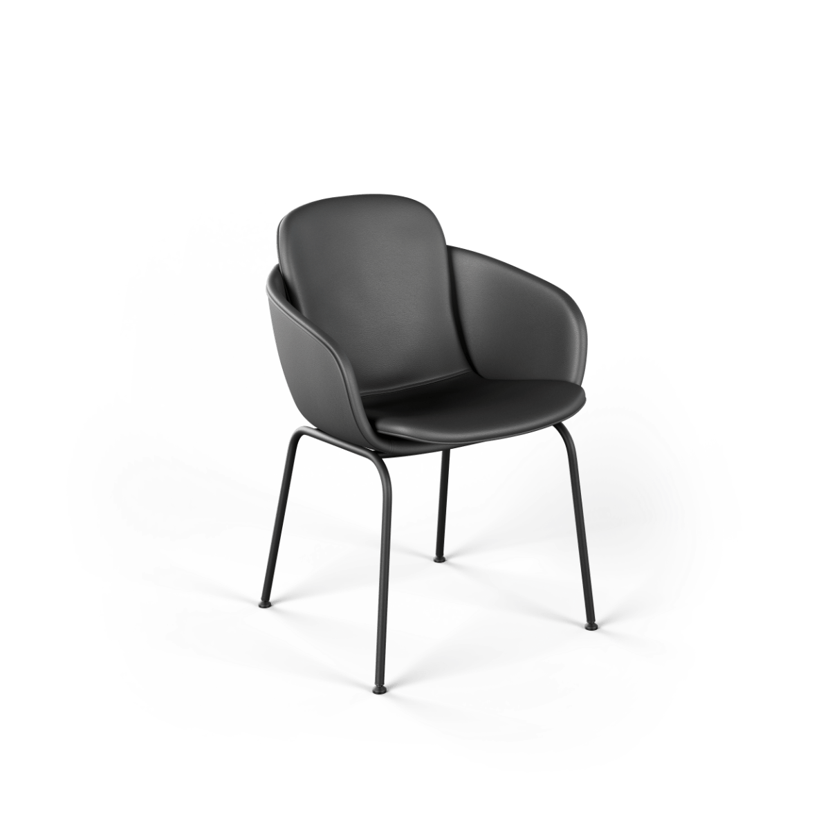 Esszimmerstuhl Chair no. One S2 in Terra Black mit pulverbeschichtetem Stahlrahmen und Lederpolsterung.