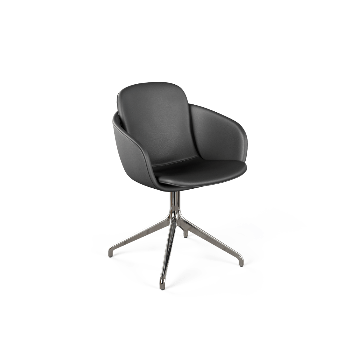 Chair no. One S2 in Terra Black with polished aluminum swivel base and leather upholstery.