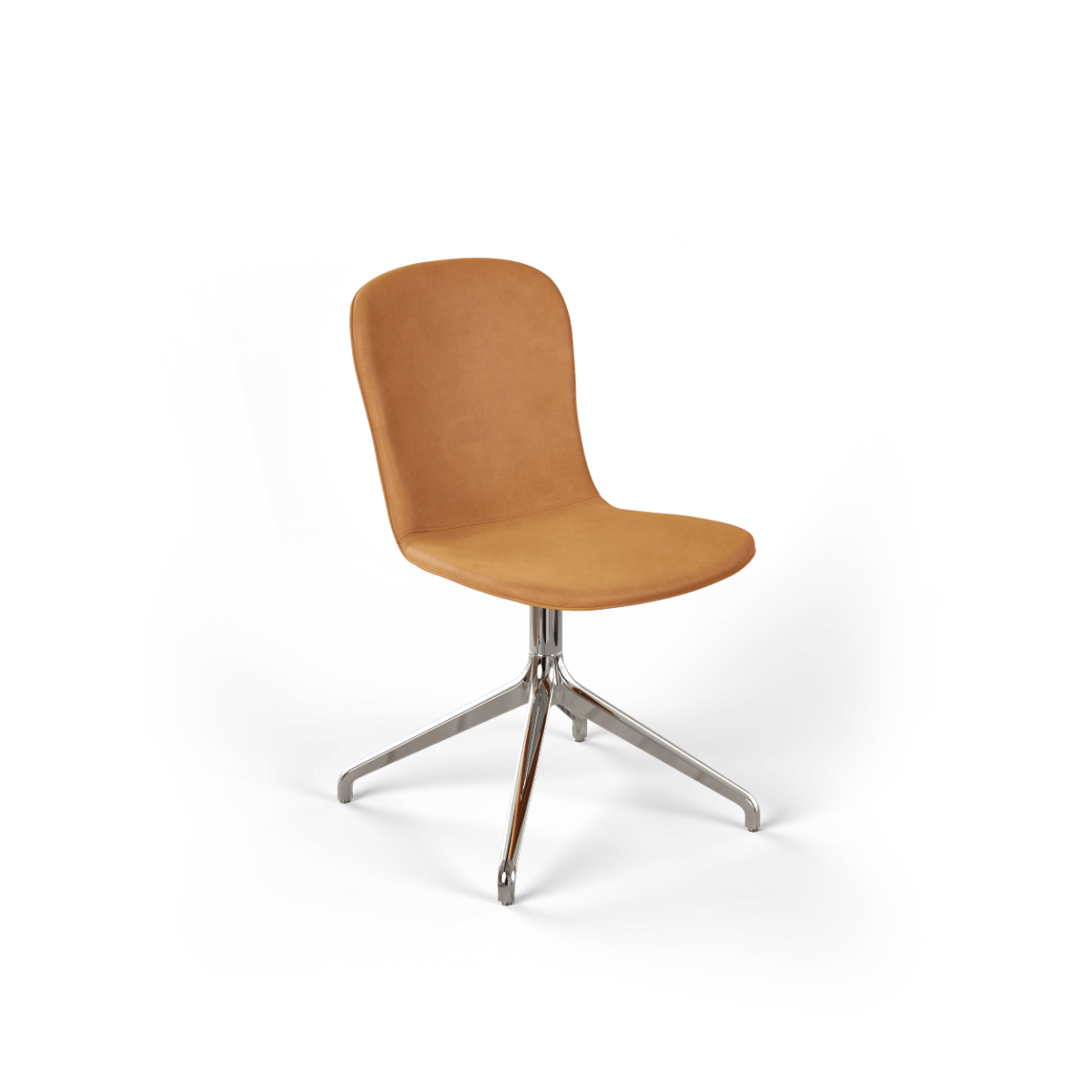 Chair no. One S1 in Luna Sandstone with polished aluminum swivel base and leather upholstery.