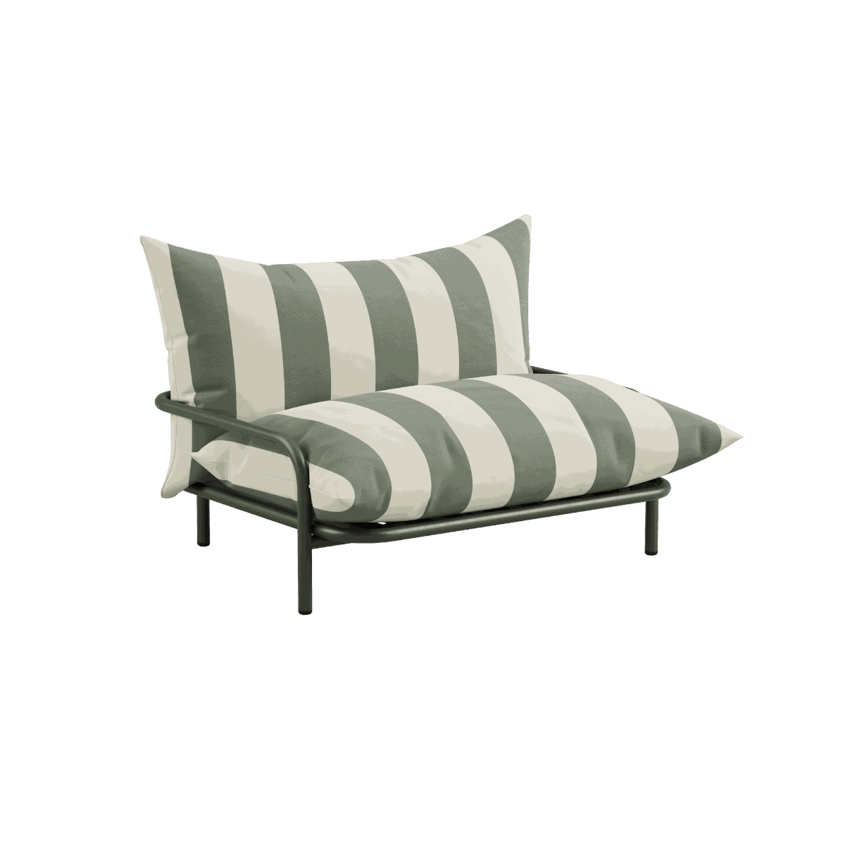 Mollis Lounge Chair in Renesse Olive mit pulverbeschichtetem Aluminiumrahmen und klaren Linien für den Außenbereich | Mollis Lounge Chair - Renesse Olive | SACKit