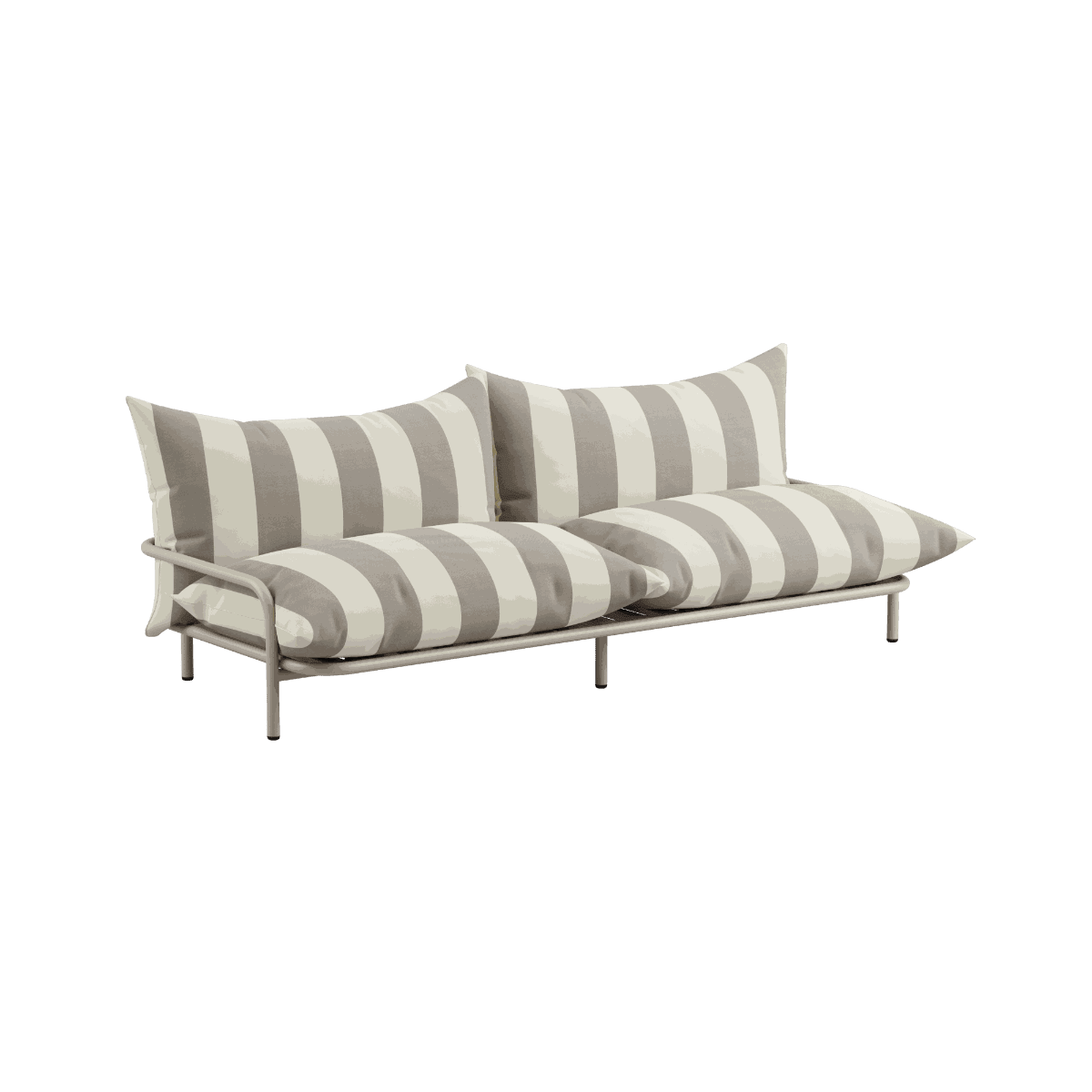 Mollis Lounge Sofa 2 - Sitzer in Renesse Taupe mit pulverbeschichtetem Aluminiumrahmen und klaren Linien. | Mollis Lounge Sofa 2 Seater - Renesse Taupe | SACKit