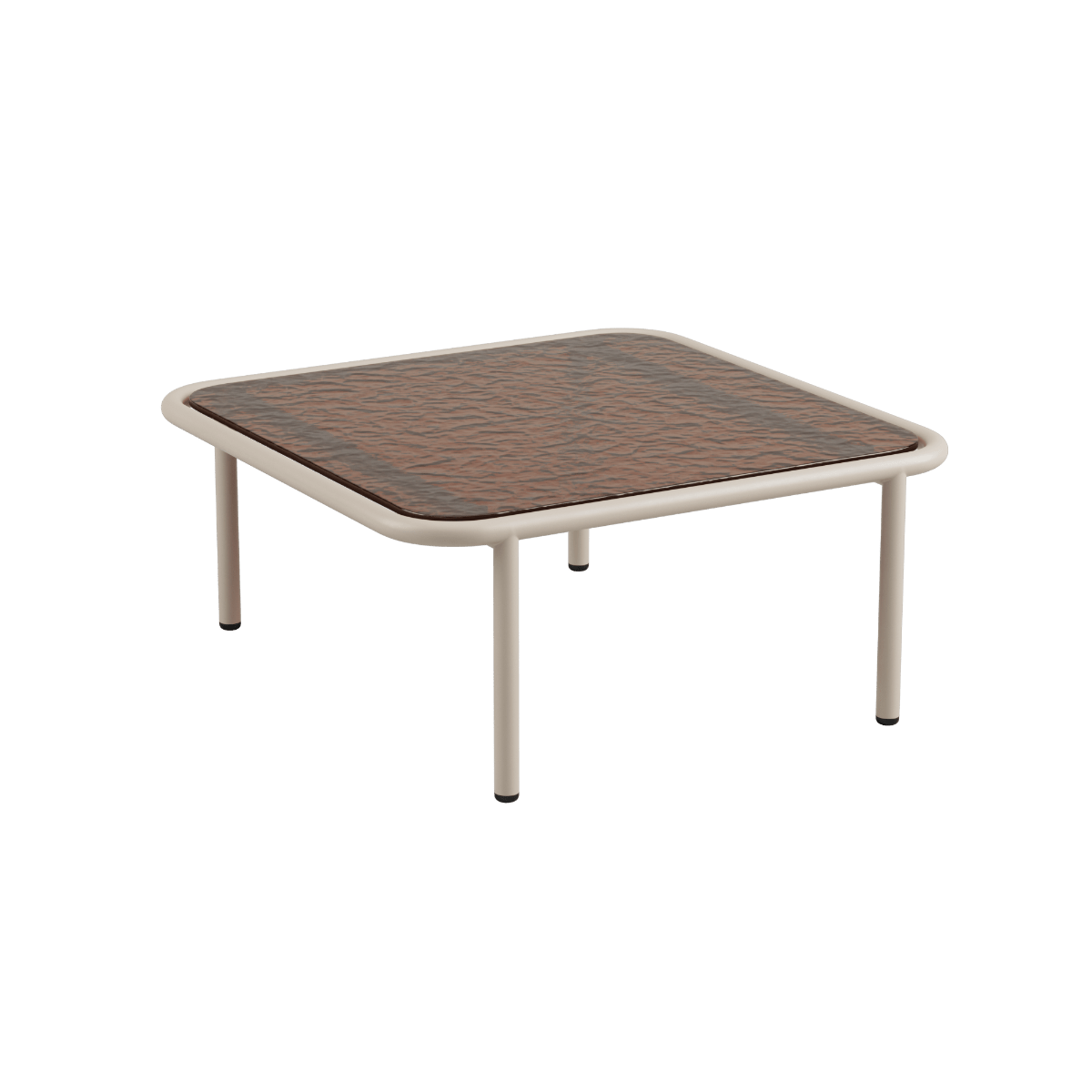 Kompakter Mollis Coffee Table in Taupe mit pulverbeschichtetem Aluminiumrahmen und getöntem Glas, quadratisch. | Mollis Coffee Table - Taupe | SACKit