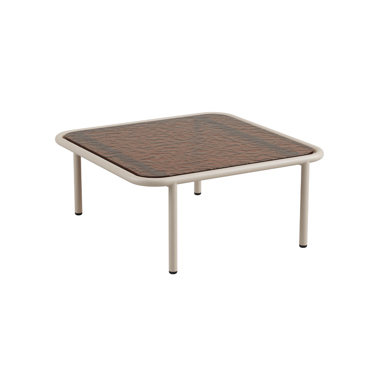 Kompakter Mollis Coffee Table in Taupe mit pulverbeschichtetem Aluminiumrahmen und getöntem Glas, quadratisch. | Mollis Coffee Table - Taupe | SACKit