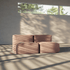 Modulares Sofa fuer zwei Personen in warmem Braun mit weicher Cordstruktur in einem hellen Innenraum mit natuerlichem Licht von sackit