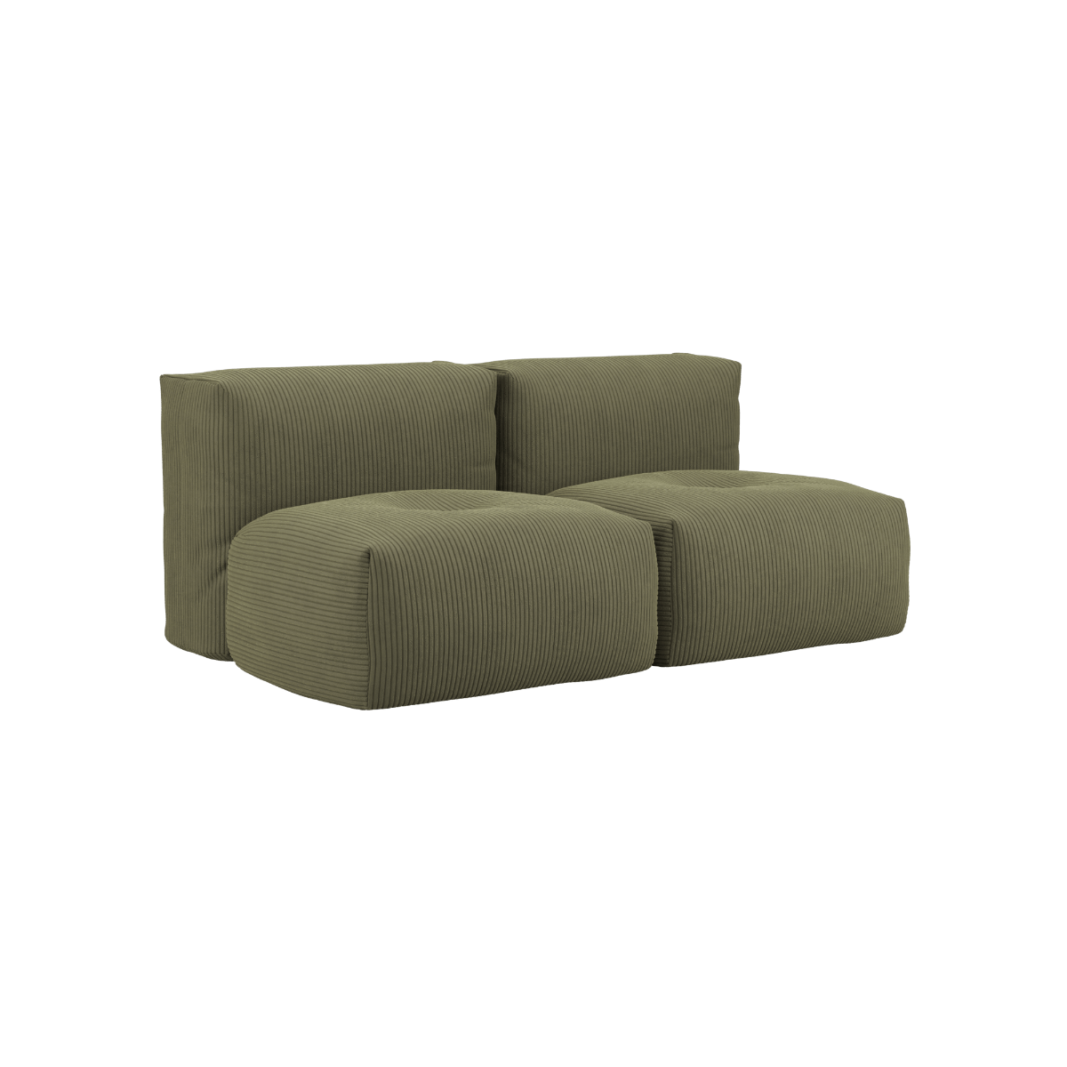 Soft Sofa Indoor 2-Sitzer mit Corduroy Olive Bezug, modernes, modular aufgebautes Sofa für den Innenbereich