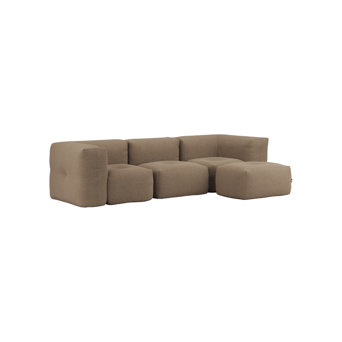 Braunes Soft Sofa Indoor 3-Sitzer mit Hocker in Teddy-Stoff, modernes Design, abnehmbarer Bezug.