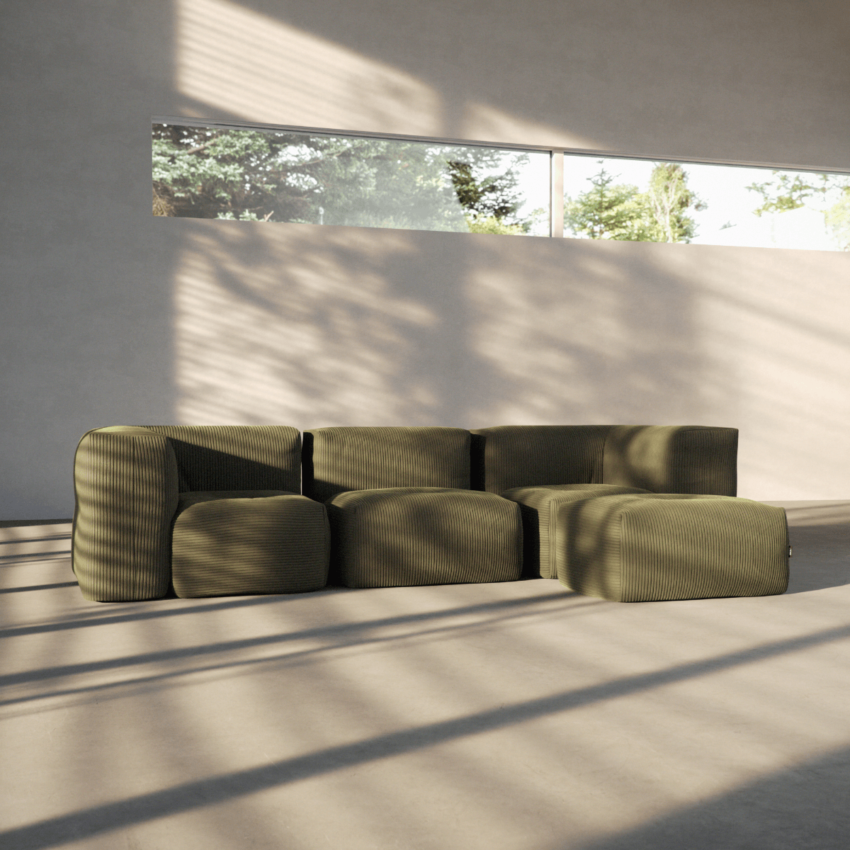 Soft Sofa Indoor - 3 Seater | Soft Sofa Indoor - 3 Seater - Corduroy Olive Mit Hocker | SACKit