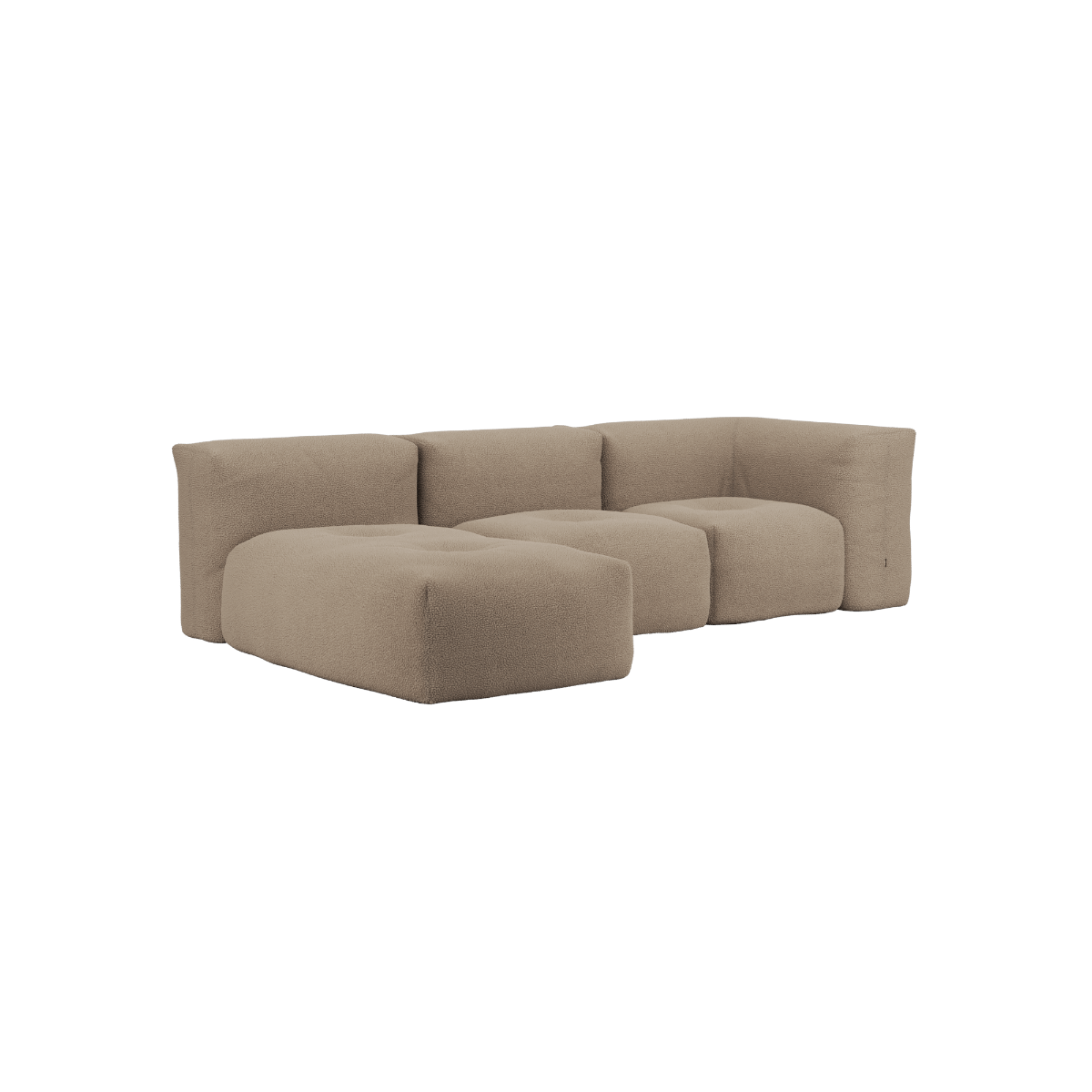 Soft Sofa Indoor 3-Sitzer mit Lounger in braunem Teddy-Stoff, modernes modulares Design.