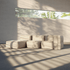 Cremefarbenes modulares Sofa von sackit mit weichen Sitzmodulen und Lounger in einem minimalistischen Raum mit warmem Sonnenlicht und Schattenmuster