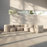 Beiges boneless modulares Ecksofa von sackit im hellen Innenraum mit weichen frei kombinierbaren Polsterelementen und warmem natürlichem Lichteinfall